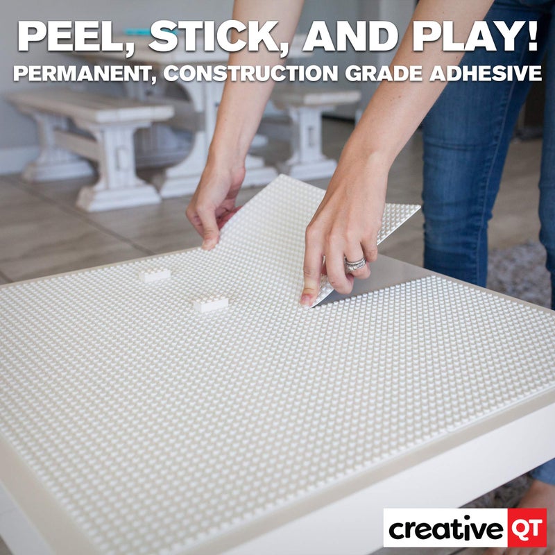 Creative QT لوحة قاعدة الطوب القابلة للإزالة والإلتصاق من كرييتف كيو تي - عبوة 4 لوحات بيضاء، 10 × 10 بوصة - لوحة بناء لطاولات اللعب الإبداعية، الجدران ومسارات سيارات السباق والألعاب - متوافقة مع ليغو - Image 3